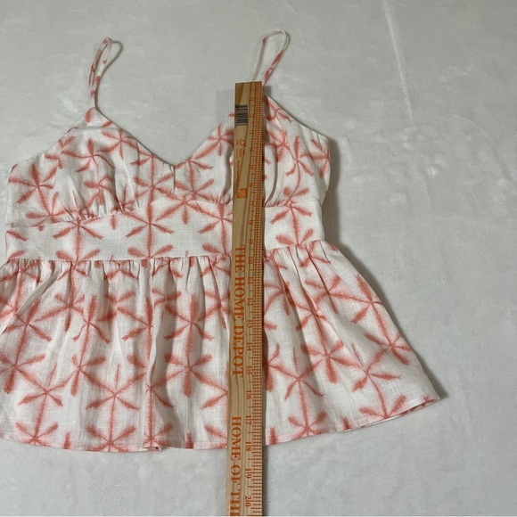 LOFT Women's Adjustable Straps Babydoll Top Linen Rayon Cream Coral Print Medium - Picture 7 of 8